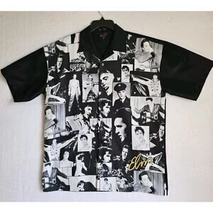 ELVIS PRESLEY Button Up Shirt Men's Size XL‎ , Black and White, Embroidered
